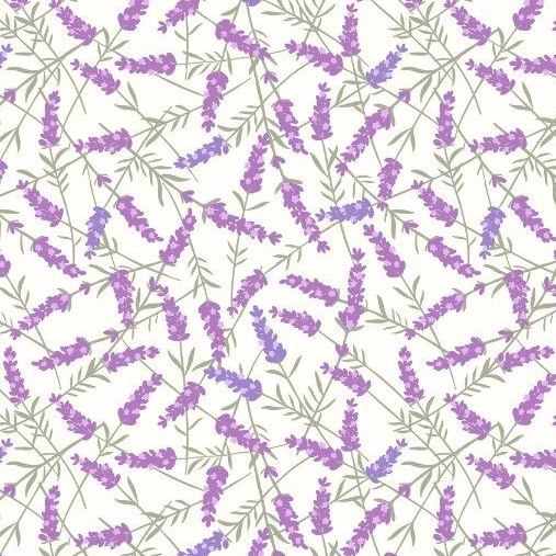 Bee Kind Lavender Flowers on White Floral Cotton Fabric