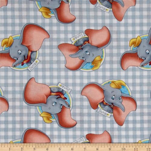 REMNANT Disney Dumbo Badge Multi Gingham Check Baby Elephant Nursery Cotton