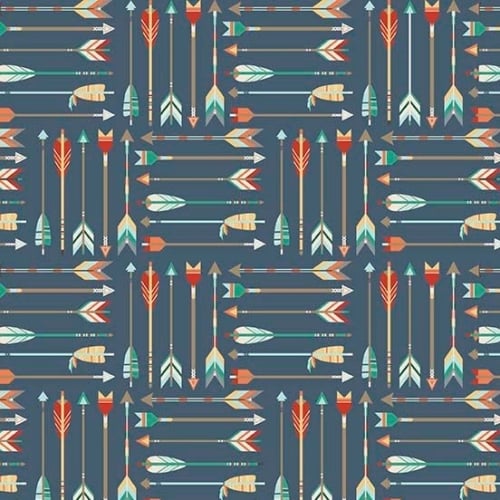 REMNANT High Adventure Arrows on Navy Blue Arrow Feather Cotton Fabric