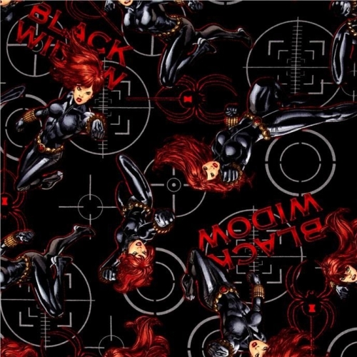 REMNANT Marvel Black Widow Superhero Avengers Power Black Cotton Fabric