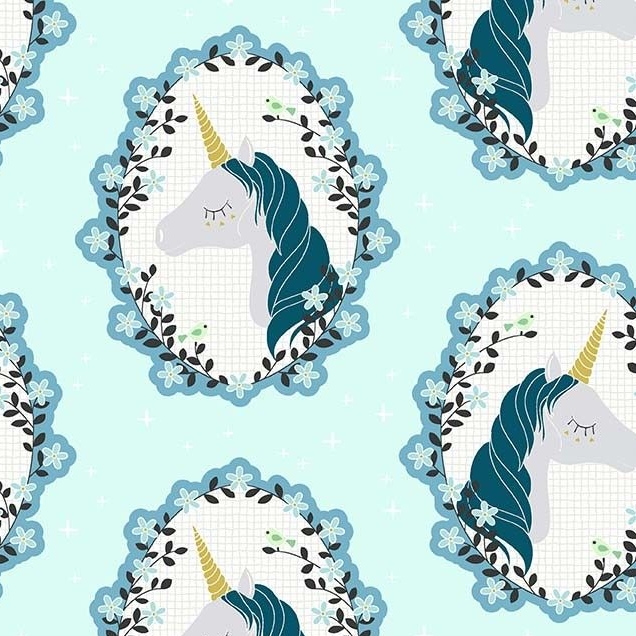 Do You Believe Unicorns Aqua Metallic Gold Unicorn Cotton Fabric