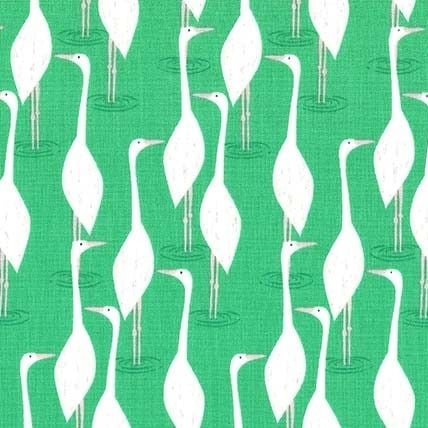 Everglades Snowy Egret Bird Lilypad Green Wading Birds Cotton Fabric by Mic