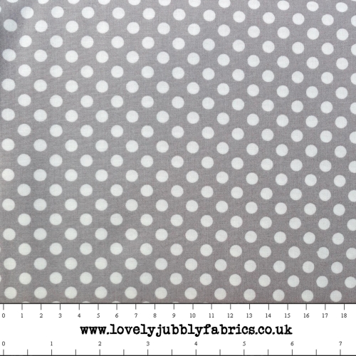 REMNANT Grey Spotty Dotty Polkadot Whimsical Wheels Cotton Fabric
