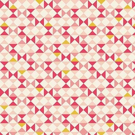 REMNANT Geometric Triangle Vintage Daydream on Pink Cotton Fabric