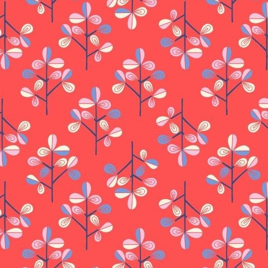 Hann's Tree on Red Hann's House Trees Botanical Cotton Fabric