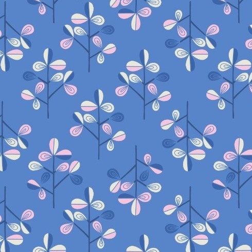 Hann's Tree on Blue Hann's House Trees Botanical Cotton Fabric