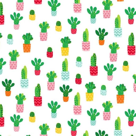 Cactus Plant Fruity Friends Green Cactus Succulent Cacti on White Cotton Fa