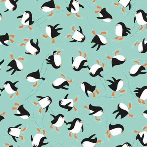 REMNANT Novelty Christmas Ice Skating Penguin Turquouse Penguins Festive Co