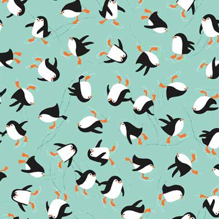 REMNANT Novelty Christmas Ice Skating Penguin Turquouse Penguins Festive Co