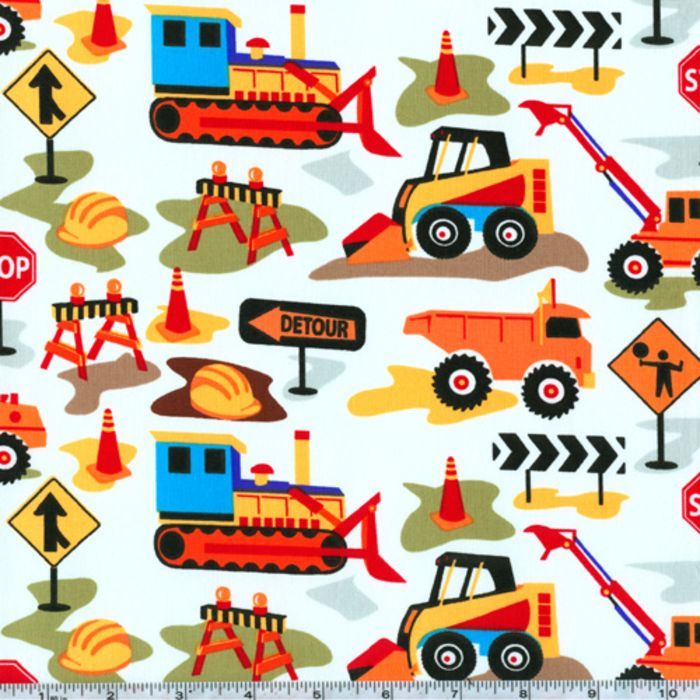 REMNANT Michael Miller Tot Town Dig It Building Construction Digger Cotton