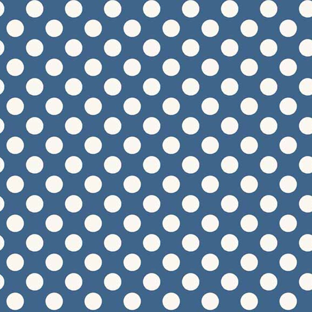 REMNANT Spot Blue White Polkadot on Blue Spotty Dotty Cotton Fabric