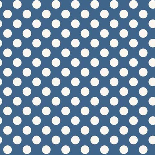 REMNANT Spot Blue White Polkadot on Blue Spotty Dotty Cotton Fabric
