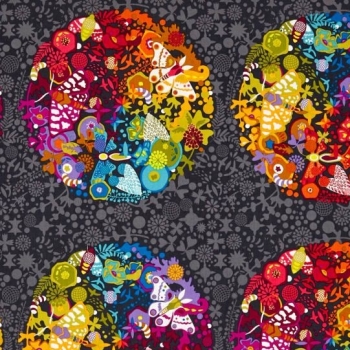Alison Glass Greatest Hits Remix Ex Libris Art Theory 23" Panel Charcoal Floral Butterfly Botanical Rainbow Cotton Fabric