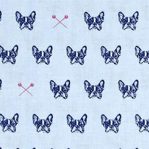 1 Metre French Bulldog Blue Carolina Edie Blue Bull Dog Pins Cotton Fabric