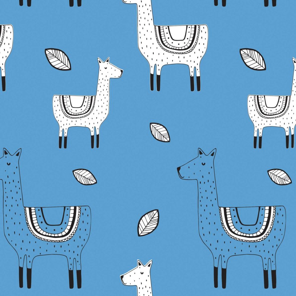 1 Metre Llama Blue Llamas Alpaca Amne Organic Cotton Jersey Knit Fabric