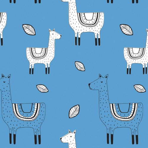 1 Metre Llama Blue Llamas Alpaca Amne Organic Cotton Jersey Knit Fabric