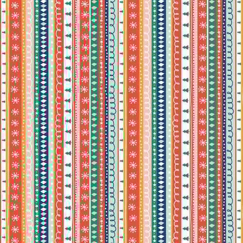 REMNANT 1 Metre Festive Friends Christmas Stripe Trees Xmas Winter Cotton F