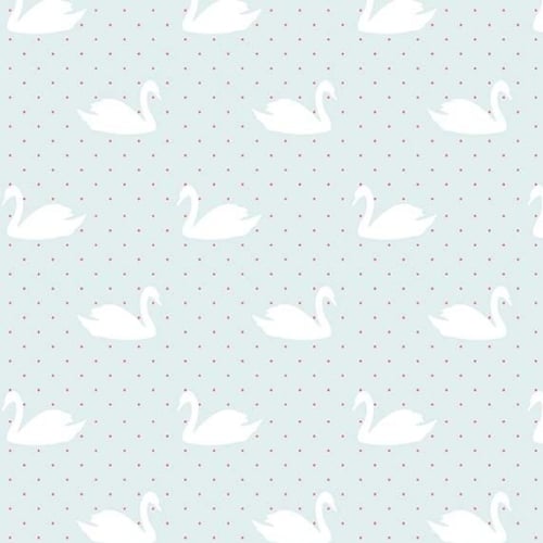 Love Story Swans Aqua Swan Bird Silhouette on Polka Dots Cotton Fabric