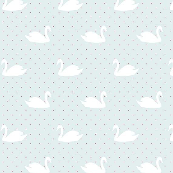 Love Story Swans Aqua Swan Bird Silhouette on Polka Dots Cotton Fabric