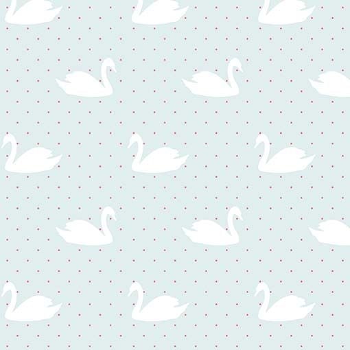 1 Metre Love Story Swans Aqua Swan Bird Silhouette on Polka Dots Cotton Fab