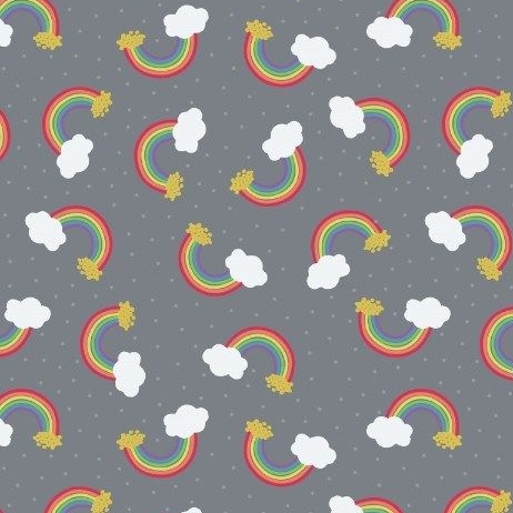 Rainbow Small Things Mystical and Magical Rainbows Grey Metallic Gold Cotto