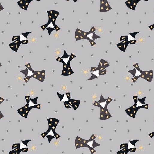 Wizard Small Things Mystical and Magical Wizards Grey Metallic Gold Cotton