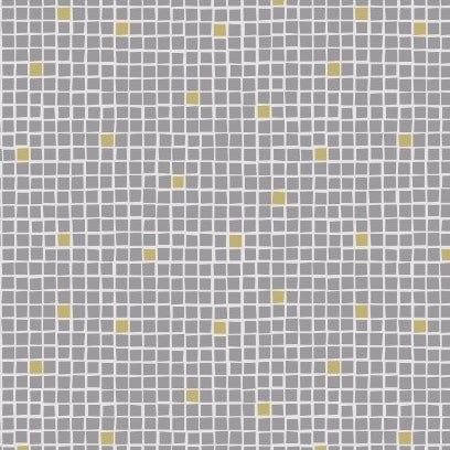 Little Tiles Grey Geometric Lindos Square Grid Blender Metallic Gold Cotton
