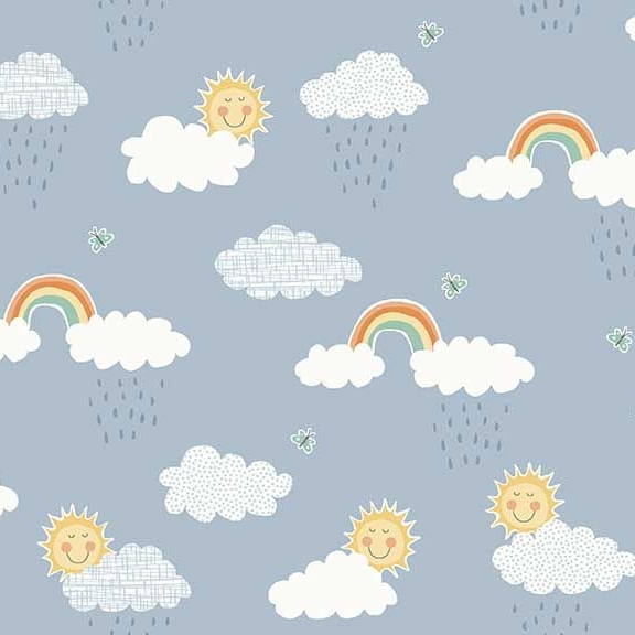 Counting Sheep Clouds Blue Rainbow Sun Raindrop Sunshine Rain Nursery Cotto