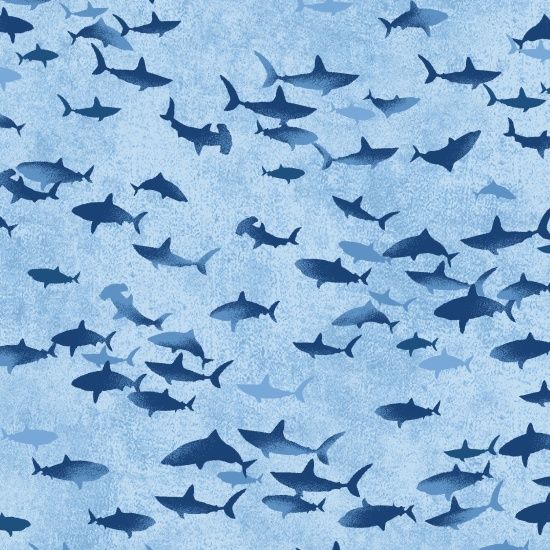 Sharks Fish Deep Sea Shark Ocean Indigo Coastal Mini Sharks Cotton Fabric