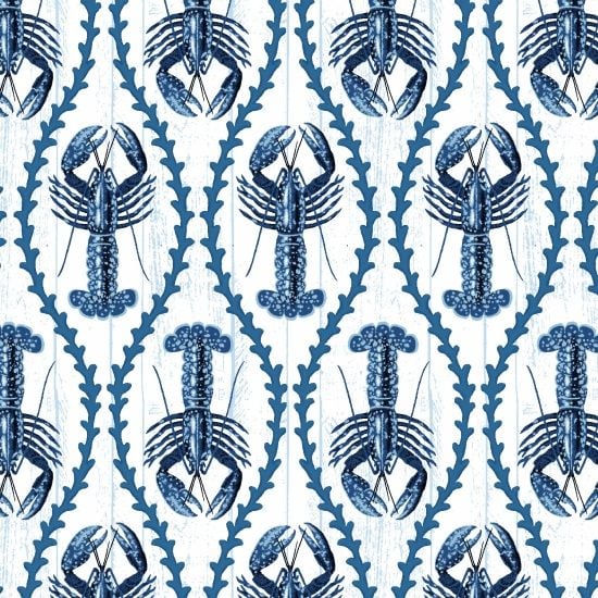 Indigo Coastal Lobsters Crustacean Lobster Cotton Fabric
