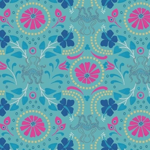 Taverna Turquoise Floral Octopus Geometric Lindos Hibiscus Metallic Gold Co