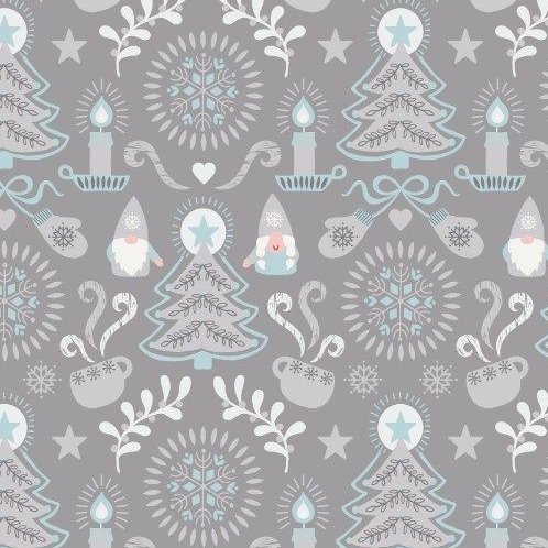 Hygge Christmas Grey Tonttu Festive Tree Candle Star Heart Mittens Cotton F