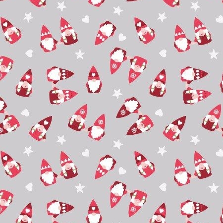 Hygge Christmas Scattered Tonttu Elves Grey Festive Star Heart Cotton Fabri