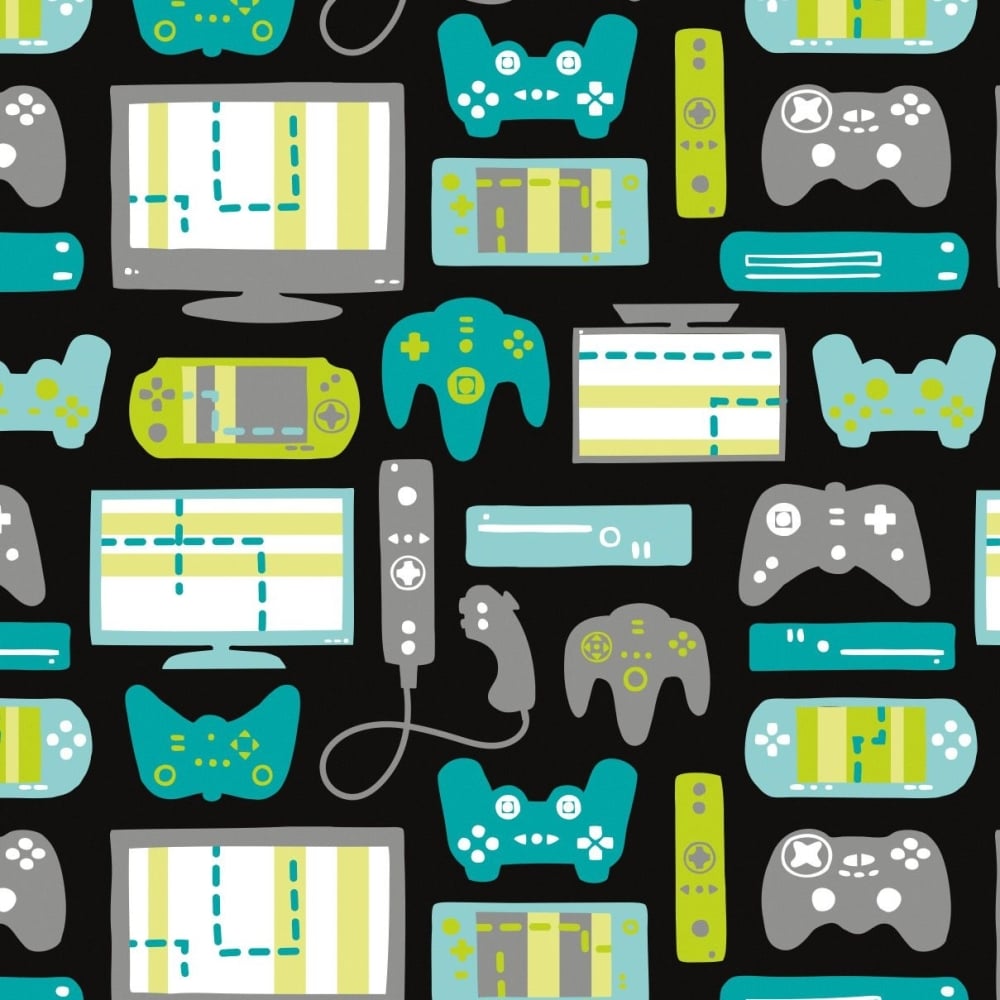 Game On Equipment Console Gaming Gamers Video Games Cotton Fabric
