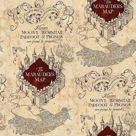 Harry Potter Marauders Map Hogwarts Stretch Cotton Jersey Knit Fabric