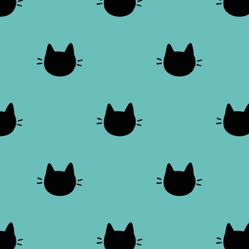 Kitty Dots Meow Cats Cat Face Turquoise Cotton Fabric
