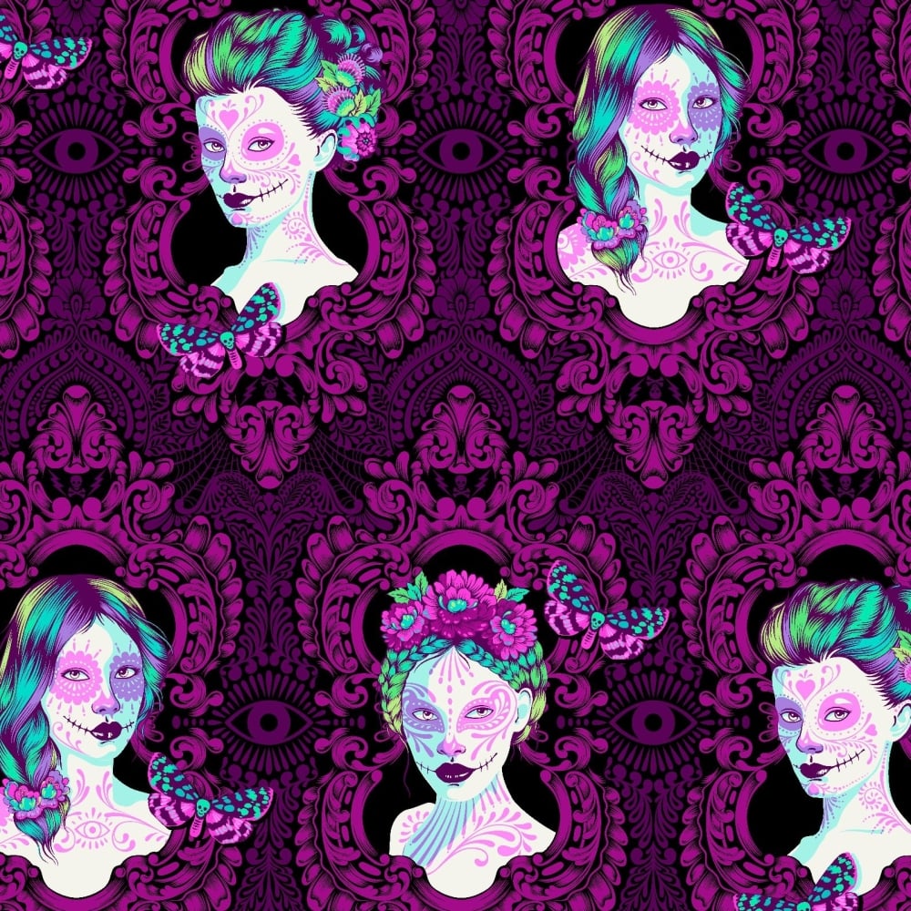 Possessed in ClairvoyantTula Pink De La Luna Day of the Dead Cotton Fabric