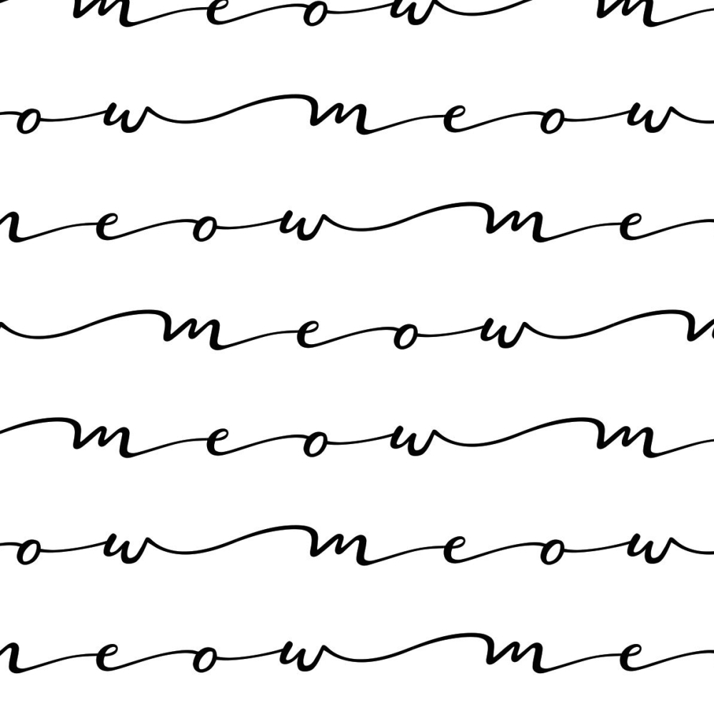 Meow Script Cursive Text Low Volume Cats Cat Monochrome Cotton Fabric