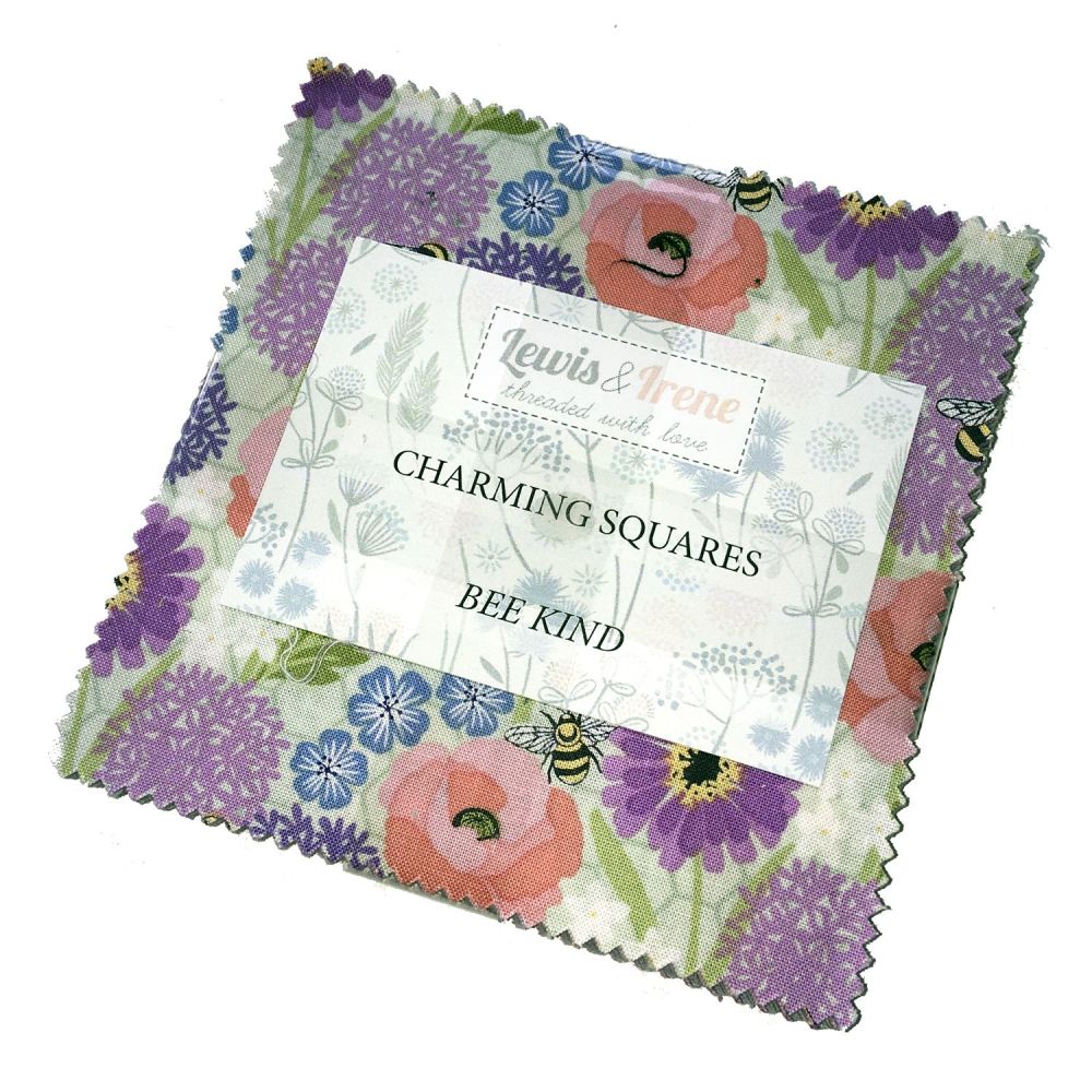 Lewis and Irene Bee Kind Floral Bees Charm Square Quilting Squares