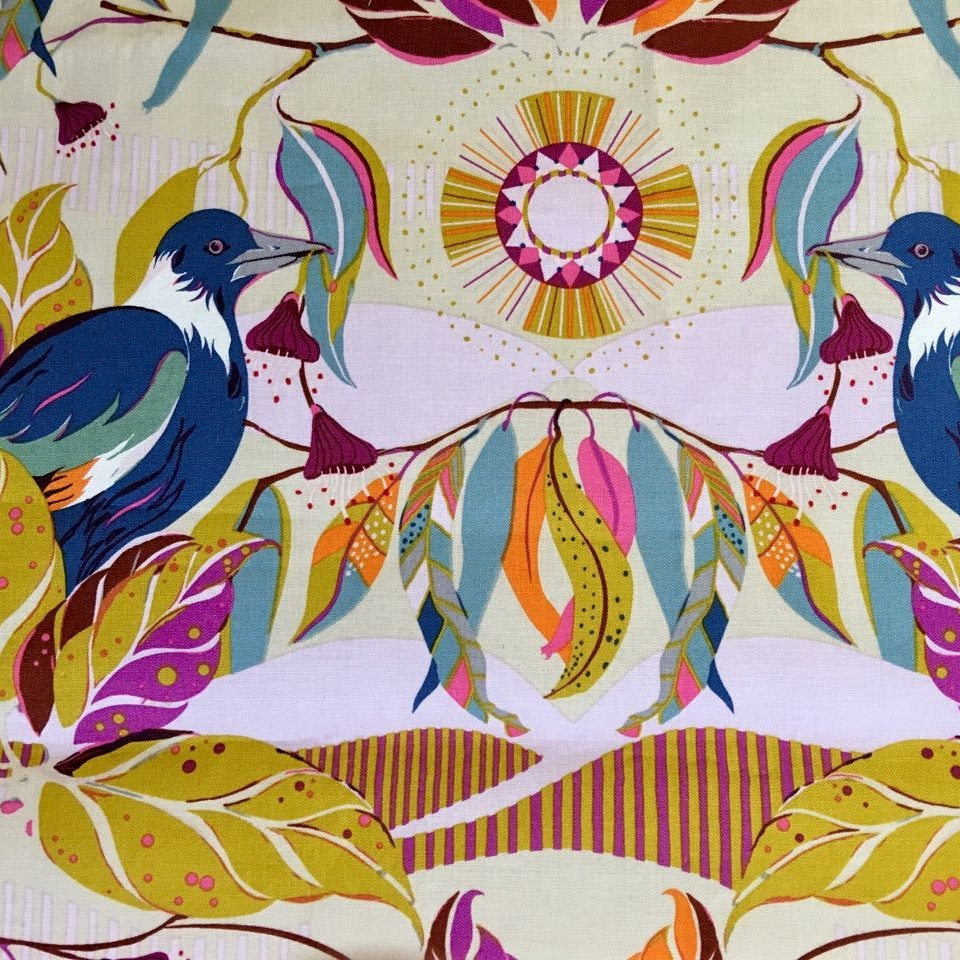 Horizons Magpie Horizon Moody Bird Botanical Leaves Floral Cotton Fabric