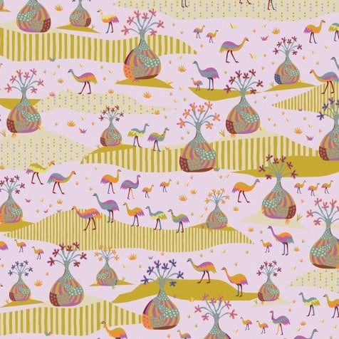 Horizons Boab Plains Moody Trees Emus Scenic Cotton Fabric