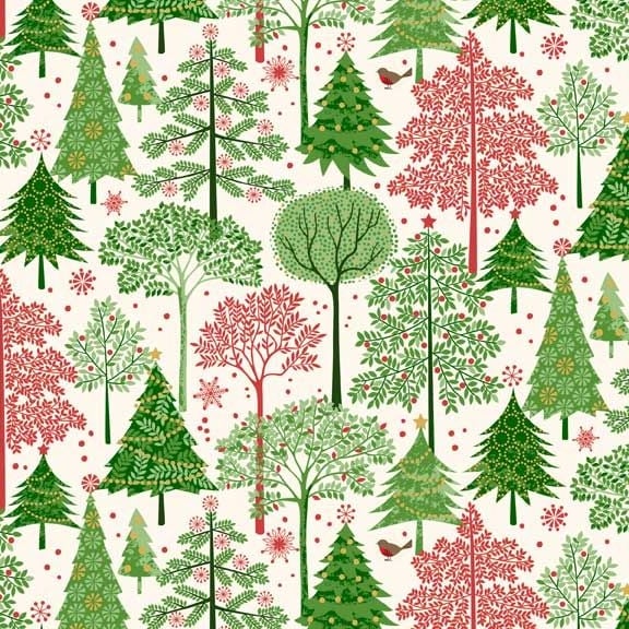 Silent Night Trees Metallic Gold Christmas Christmas Tree Cotton Fabric by