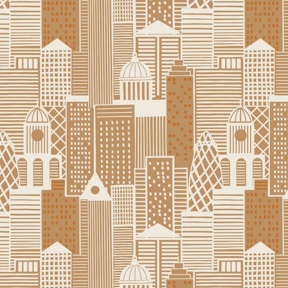 City Nights City Buildings London Skyline Building Geometric Metallic Copper Rose Gold Cotton Fabric