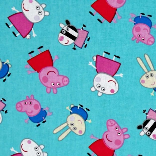 Peppa Pig and Friends Aqua Nursery Character Cotton Fabric
