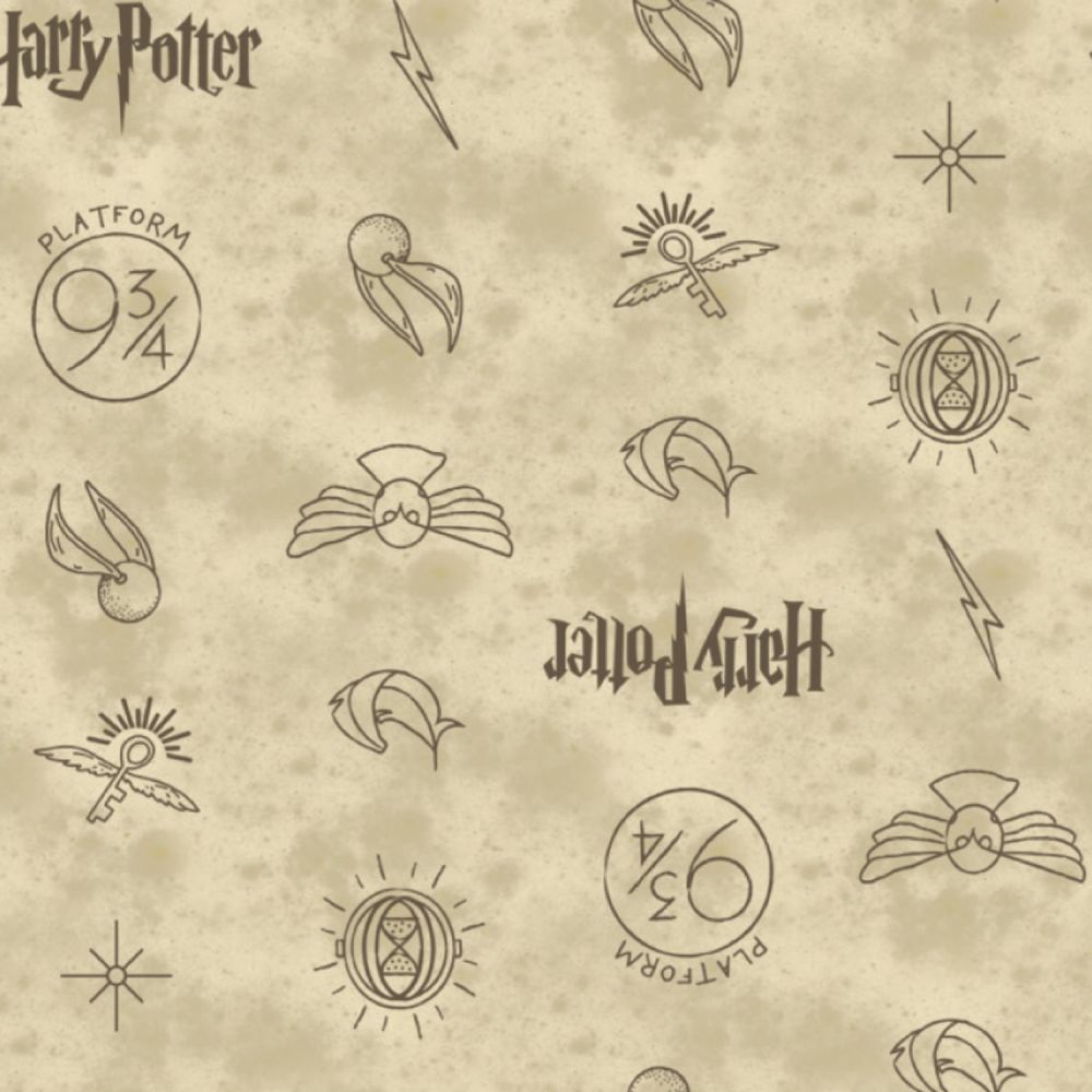 PRE-ORDER Harry Potter Symbols Golden Snitch Icons Hogwarts Cotton Fabric