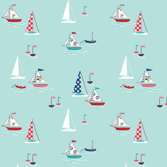 Seaside Boats Sailboat Sailing Nautical Cotton Fabric