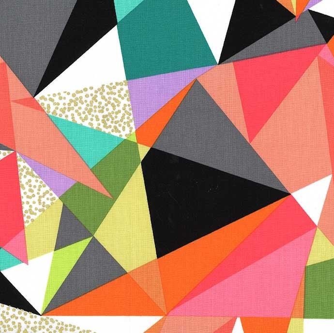 Fractured Tropical Geometric Triangles Metallic Gold Cotton Fabric