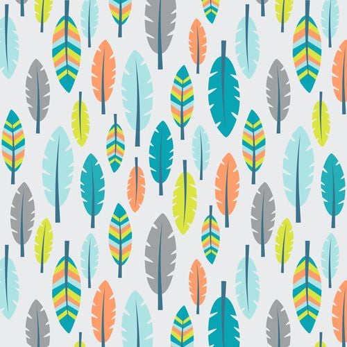 Boho Baby Feathers Blue Feather Cotton Fabric