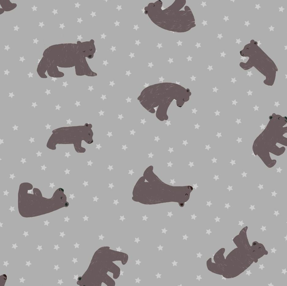 Bear Hug Starry Bear Grey Stars Bears Woodland Cotton Fabric