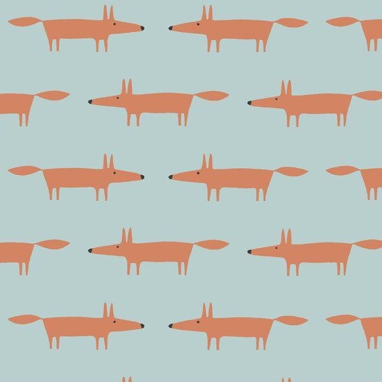 Dakarai Mr Fox Aqua Foxes Cotton Fabric by Scion